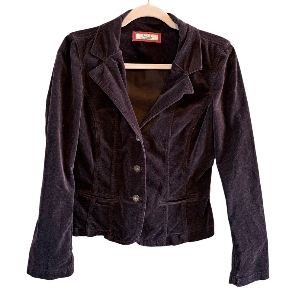 Vintage Jordache Chocolate Brown Velour Blazer Size M Twee Tailored Look